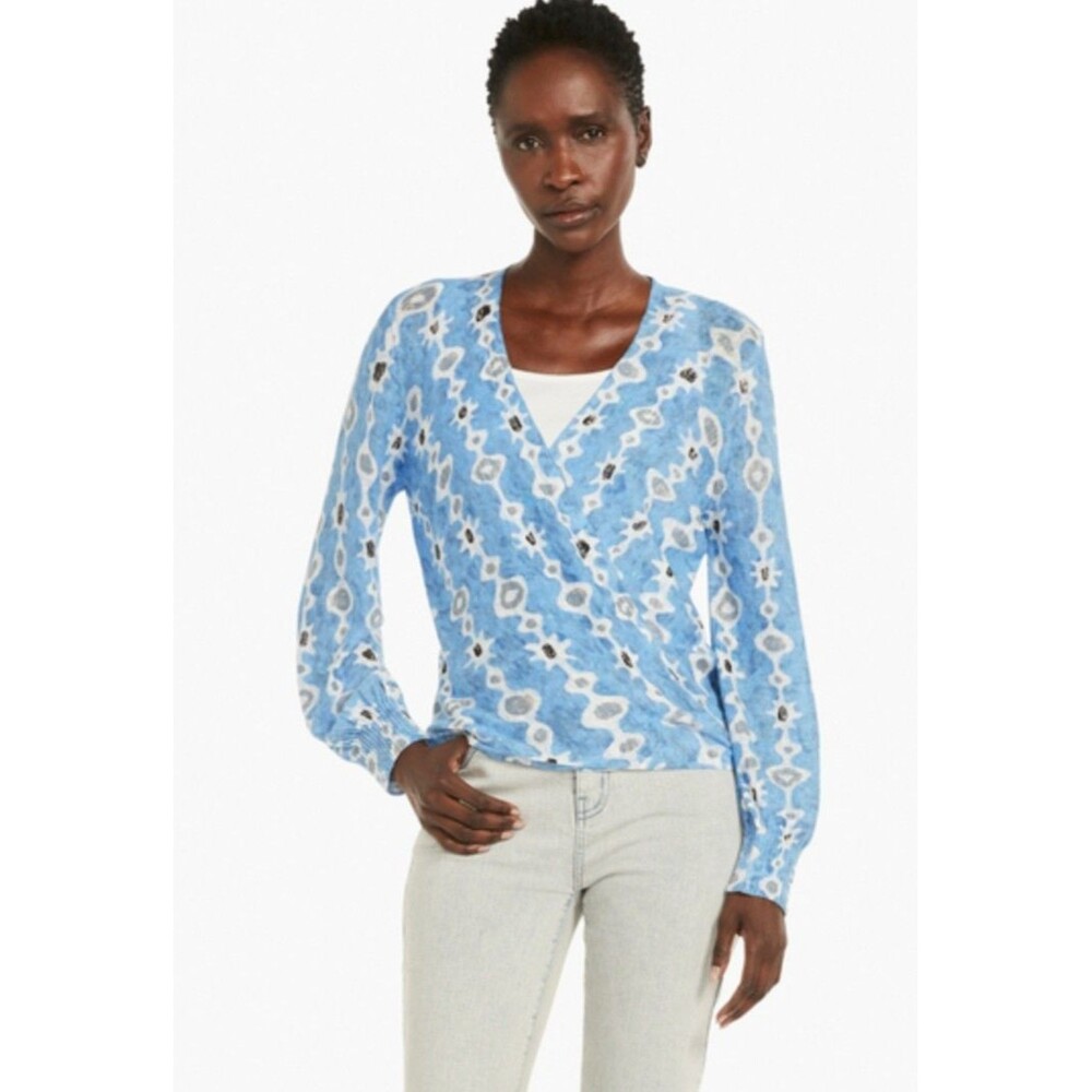 NIC + ZOE Falling Jewels Cardigan Lrg Petite Ikat Linen Blend Balloon Sleeves